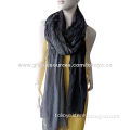 Woven scarf with plain dye and marl effect, made of polyester and viscose blended yarn, rough edges